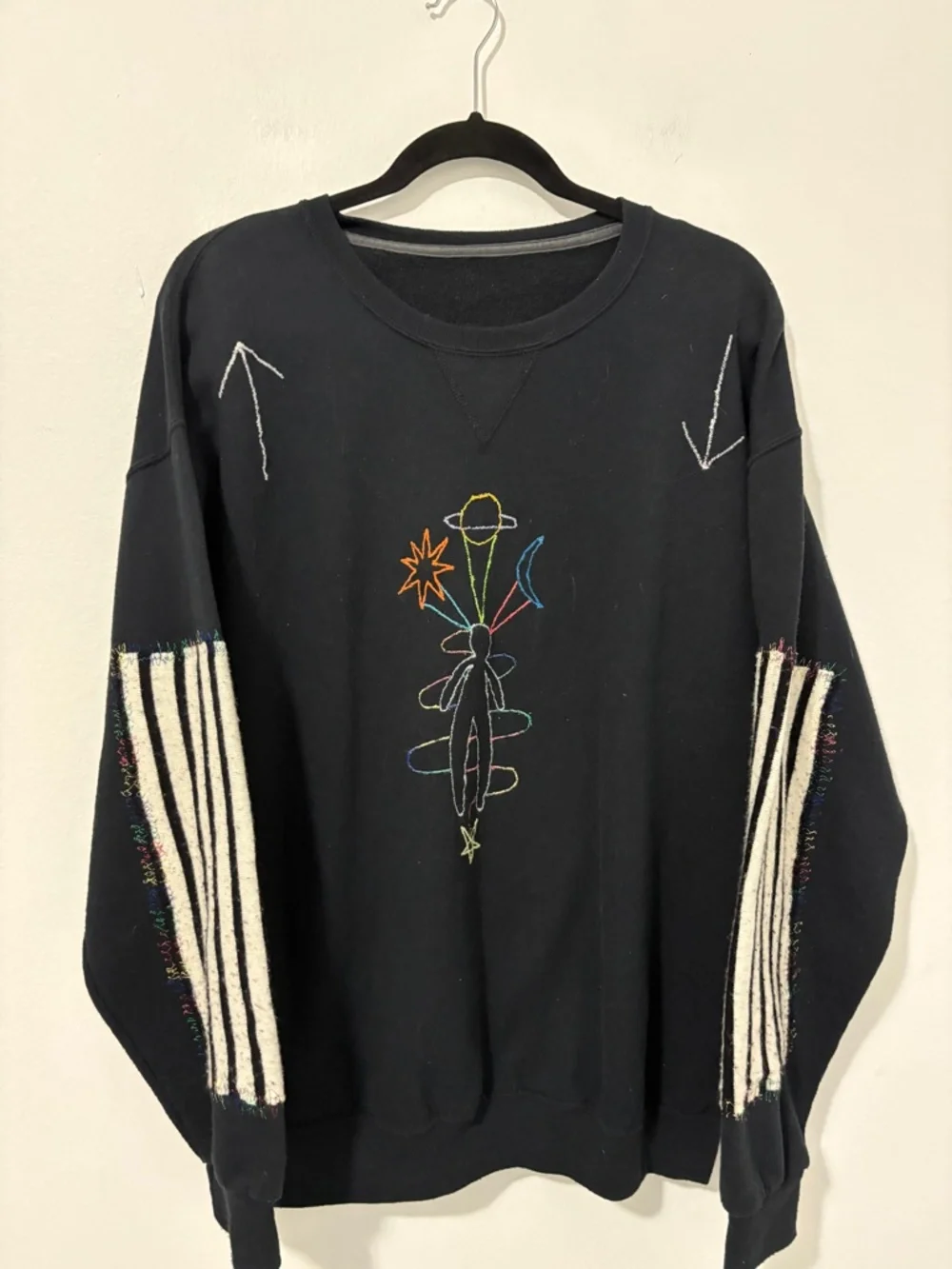 Embroidered Alien Galaxy Universe Crewneck Sweater in black